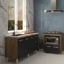 Cozinha Balcão Armário Gabinete de Pia 150 Cm Deise e Balcão Evelyn para Fogão Cooktop 5 Bocas Savan - 3