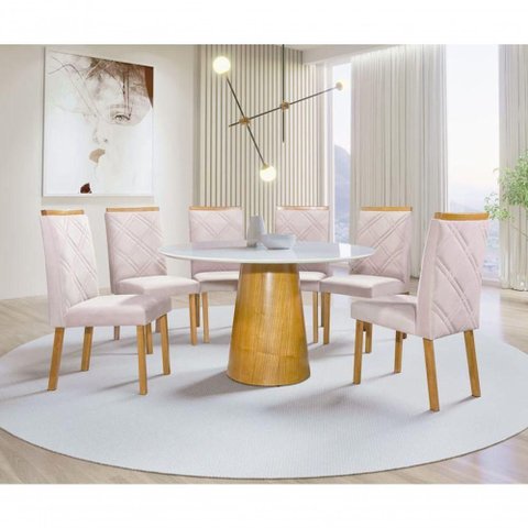 Sala de Jantar Redonda com 6 Cadeiras 1,30m - Assunção - Art Salas
