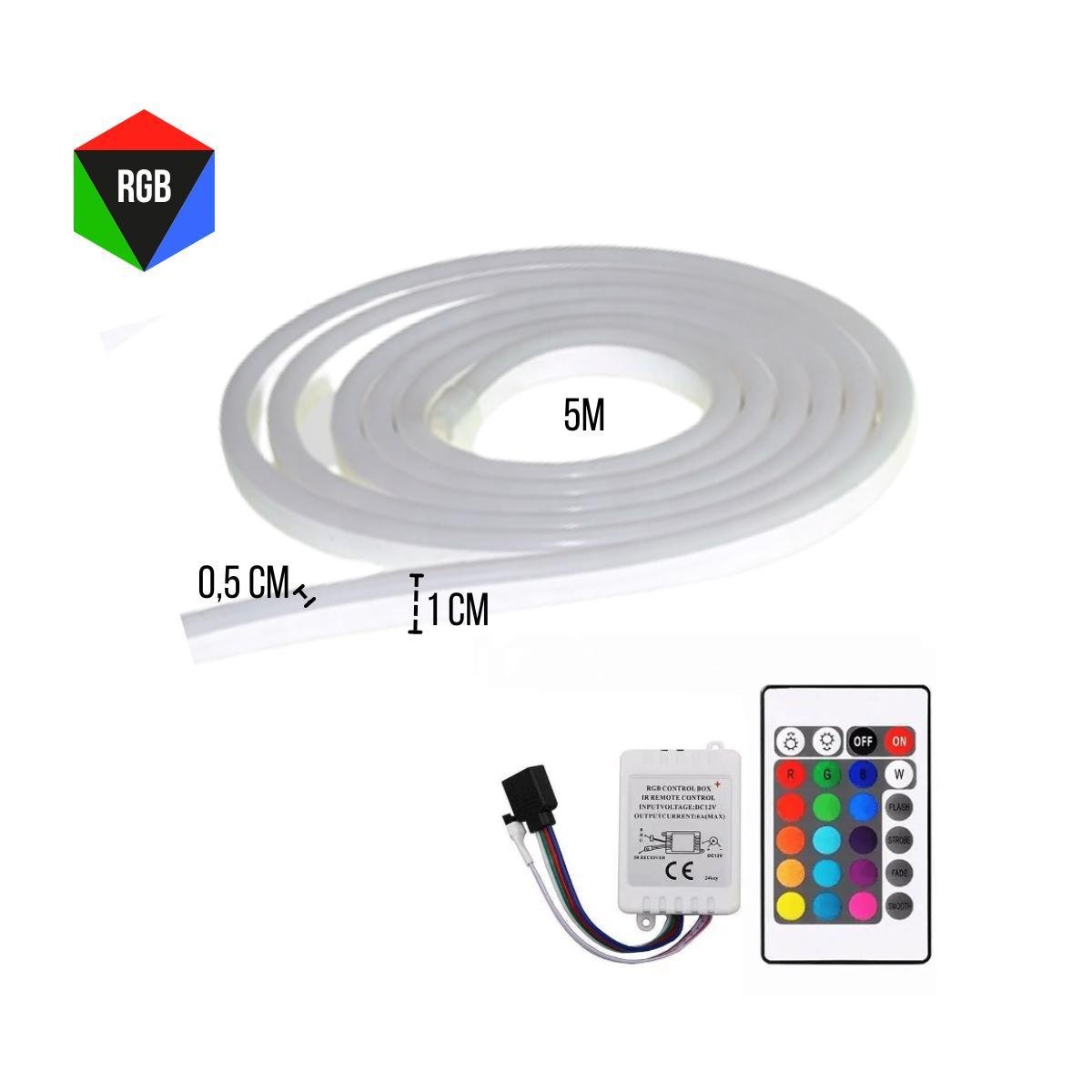 Fita de Silicone Led Neon Rgb 16 Cores 5m 12v com Controle - 2