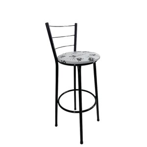 Banqueta Alta Preta Cozinha Gourmet Americana - Branco Floral