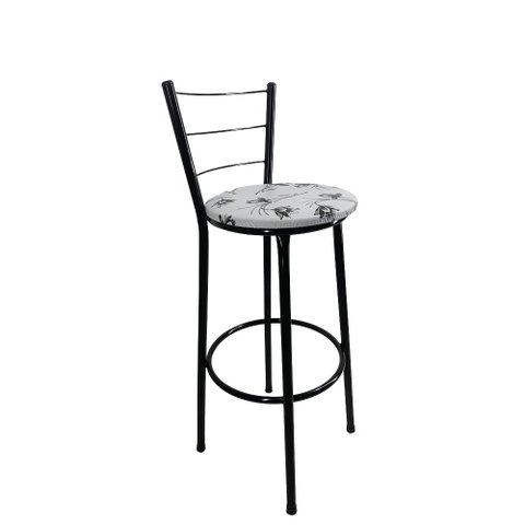 Banqueta Alta Preta Cozinha Gourmet Americana - Branco Floral