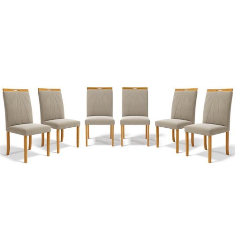 Kit com 6 Cadeiras Maiara Madeira Maciça Estofadas para Mesa de Jantar Veludo Bege 102
