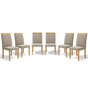 Kit com 6 Cadeiras Maiara Madeira Maciça Estofadas para Mesa de Jantar Veludo Bege 102