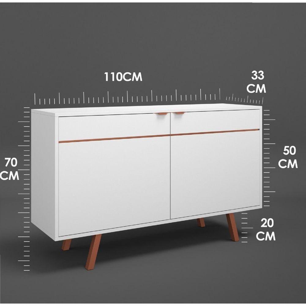 Aparador Buffet Retrô Sala 2 Portas Pes Palito Branco - 2