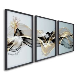 Quadro Decorativo Abstrato com 3 Telas de Parede para Sala Quarto Escritório 60cm X 90cm Com Vidro - 2