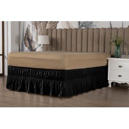 Saia Box Ajustável Serve em Cama Casal Queen e King Babado com 2 Elásticos 1 Peça:preto - 1