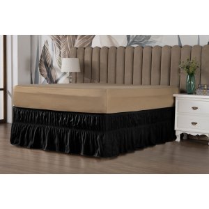 Saia Box Ajustável Serve em Cama Casal Queen e King Babado com 2 Elásticos 1 Peça:preto