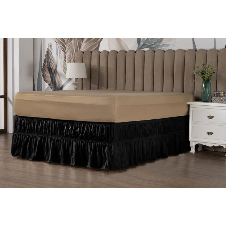 Saia Box Ajustável Serve em Cama Casal Queen e King Babado com 2 Elásticos 1 Peça:preto Saia Box Ajustável Serve em Cama Casal Queen e King Babado com 2 Elásticos 1 Peça:preto