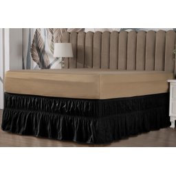 Saia Box Ajustável Serve em Cama Casal Queen e King Babado com 2 Elásticos 1 Peça:preto - 3