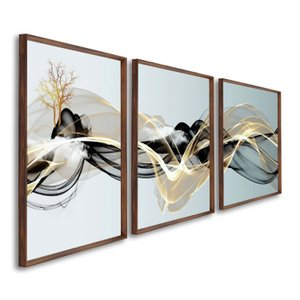 Quadro Decorativo Abstrato com 3 Telas de Parede para Sala Quarto Escritório 60cm X 90cm Sem Vidro