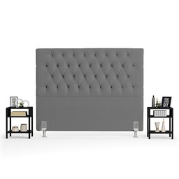 Cabeceira Casal 140cm Cristal Bouclê Cinza e 2 Mesas Laterais Plaza Lc1 Preto - Mpozenato - 8