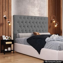 Cabeceira Casal 140cm Cristal Bouclê Cinza e 2 Mesas Laterais Plaza Lc1 Preto - Mpozenato - 2