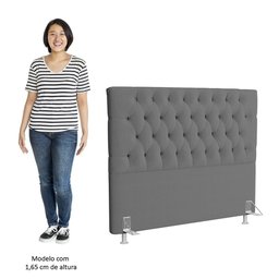 Cabeceira Casal 140cm Cristal Bouclê Cinza e 2 Mesas Laterais Plaza Lc1 Preto - Mpozenato - 6