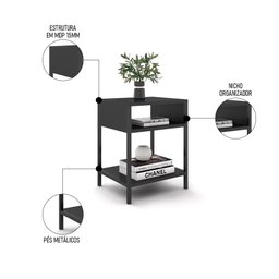 Cabeceira Casal 140cm Cristal Bouclê Cinza e 2 Mesas Laterais Plaza Lc1 Preto - Mpozenato - 5