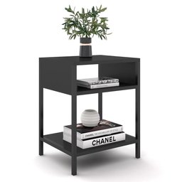 Cabeceira Casal 140cm Cristal Bouclê Cinza e 2 Mesas Laterais Plaza Lc1 Preto - Mpozenato - 10