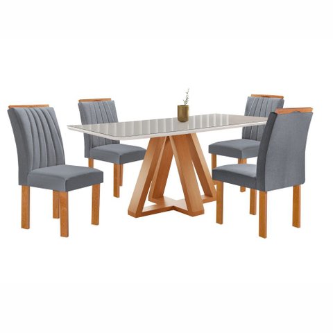 Mesa Kyra 120CMX90CM 4 Cadeiras Arizona Tampo Smart Plus Vidro Off White