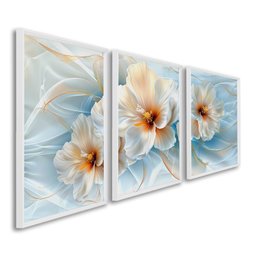 Quadro Decorativo Floral Flor de Hibisco com 3 Telas de Parede para Sala Quarto Escritório 60cm X 90 Com Vidro - 1