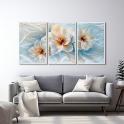 Quadro Decorativo Floral Flor de Hibisco com 3 Telas de Parede para Sala Quarto Escritório 60cm X 90 Com Vidro - 2