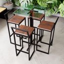 Ver imagem 1 de Conjunto Mesa Alta Bar Bistrô Quadrada Vidro 4 Banquetas Confort Imbuia Industrial Black Don Castro