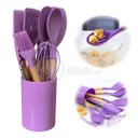Ver imagem 3 de Kit 12 Peças Conjunto de Cozinha Utensílios de Silícone com Espatulas Pincel Batedor Manual - Roxo