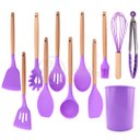 Ver imagem 2 de Kit 12 Peças Conjunto de Cozinha Utensílios de Silícone com Espatulas Pincel Batedor Manual - Roxo