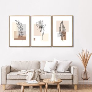 Quadro Decorativo Modelo Floral Iv com 3 Telas de Parede para Sala Quarto Escritório 60cm X 90cm Sem Vidro