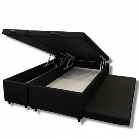 Cama Box Bau Queen Bipartido C/ Cama Auxiliar Suede 47x158x198 - Santo Box:preto
