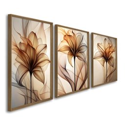 Quadro Decorativo Modelo Floral V com 3 Telas de Parede para Sala Quarto Escritório 60cm X 90cm Com Vidro - 2