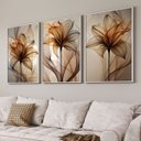 Ver imagem 1 de Quadro Decorativo Modelo Floral V com 3 Telas de Parede para Sala Quarto Escritório 60cm X 90cm Com Vidro