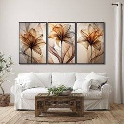 Quadro Decorativo Modelo Floral Abstrato 3 Telas de Parede para Sala Quarto Escritório 60cm X 90cm Com Vidro - 1