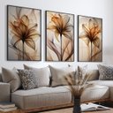 Ver imagem 1 de Quadro Decorativo Modelo Floral Abstrato 3 Telas de Parede para Sala Quarto Escritório 60cm X 90cm Com Vidro