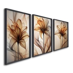 Quadro Decorativo Modelo Floral Abstrato 3 Telas de Parede para Sala Quarto Escritório 60cm X 90cm Com Vidro - 2