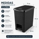 Ver mais imagens de Lixeira Pedal Rattan Cinza 12 Litros Cesto Lixo 12L Juta Retangular Chumbo Tampa Quarto Bebe Cozinha