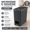 Ver imagem 3 de Lixeira Pedal Rattan Cinza 12 Litros Cesto Lixo 12L Juta Retangular Chumbo Tampa Quarto Bebe Cozinha
