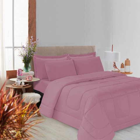 Kit Edredom Soft Casal Queen Toque Suave 5 Peças Rosê Casa Dona