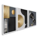 Ver imagem 1 de Quadro Decorativo Geométrico Formas e Linhas 3 Telas de Parede para Sala Quarto Escritório 60cm X 90 Sem Vidro