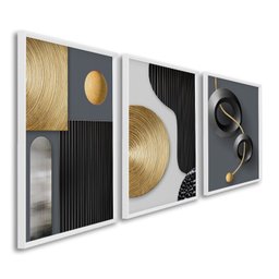 Quadro Decorativo Geométrico Formas e Linhas 3 Telas de Parede para Sala Quarto Escritório 60cm X 90 Sem Vidro - 1