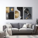 Ver imagem 2 de Quadro Decorativo Geométrico Formas e Linhas 3 Telas de Parede para Sala Quarto Escritório 60cm X 90 Sem Vidro