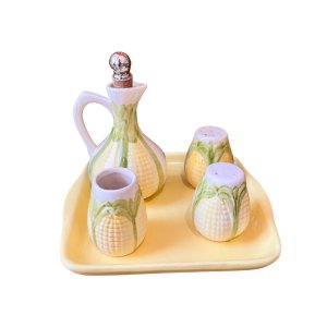 Kit Porta Azeite/ Paliteiro/ Saleiro / Armazenador de Tempero Cerâmica Formato de Milho Decorativo 4