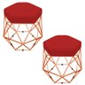 Kit 02 Puffs Banco Decorativo Aramado Hexagonal Base Eiffel Bronze Suede Vermelho - Abmaza - 1
