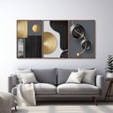 Ver imagem 1 de Quadro Decorativo Geométrico Formas e Linhas 3 Telas de Parede para Sala Quarto Escritório 60cm X 90 Com Vidro