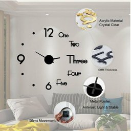 Relogio de Parede Adesivo 50cm Preto Grande Casa Sala Escritorio 3d Decoração Luxo - 4