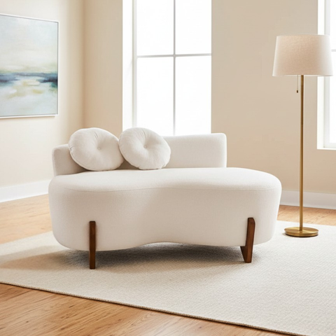 Namoradeira Sofá Feijão Lounge 120cm Orgânica Veludo Marfim