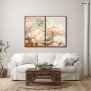 Ver imagem 1 de Quadro Decorativo Floral Flor de Lótus com 2 Telas de Parede para Sala Quarto Escritório 60cm X 90cm Com Vidro