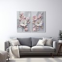 Ver imagem 1 de Quadro Decorativo Floral Flor de Porcelana com 2 Telas de Parede para Sala Quarto Escritório 60cm x Com Vidro