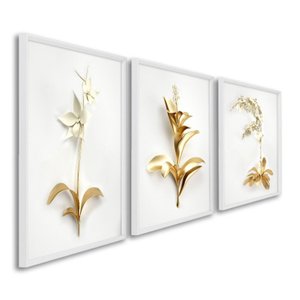 Quadro Decorativo Floral Delicado 3 Telas 60x90cm para Sala Quarto Lavabo