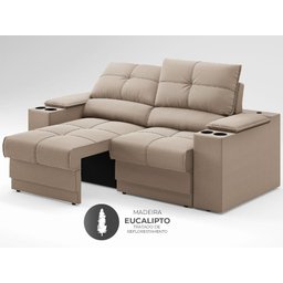 Sofá com Porta Copos e Carregador USB Retrátil e Reclinável Ringo 1,70m Velosuede Capuccino - - 5