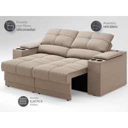 Sofá com Porta Copos e Carregador USB Retrátil e Reclinável Ringo 1,70m Velosuede Capuccino - - 4