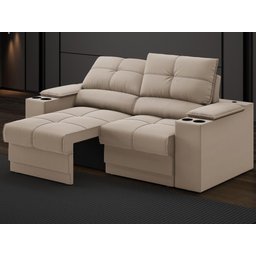 Sofá com Porta Copos e Carregador USB Retrátil e Reclinável Ringo 1,70m Velosuede Capuccino - - 1