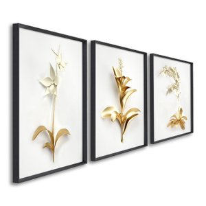 Quadros Decorativos Floral Delicado 3 Telas 60x90cm para Sala Quarto Lavabo
